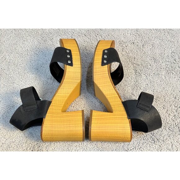 MIA Size 8 Black Strap Platform Sandals W/ Wood Block Heel & Adjustable Strap - Picture 5 of 14